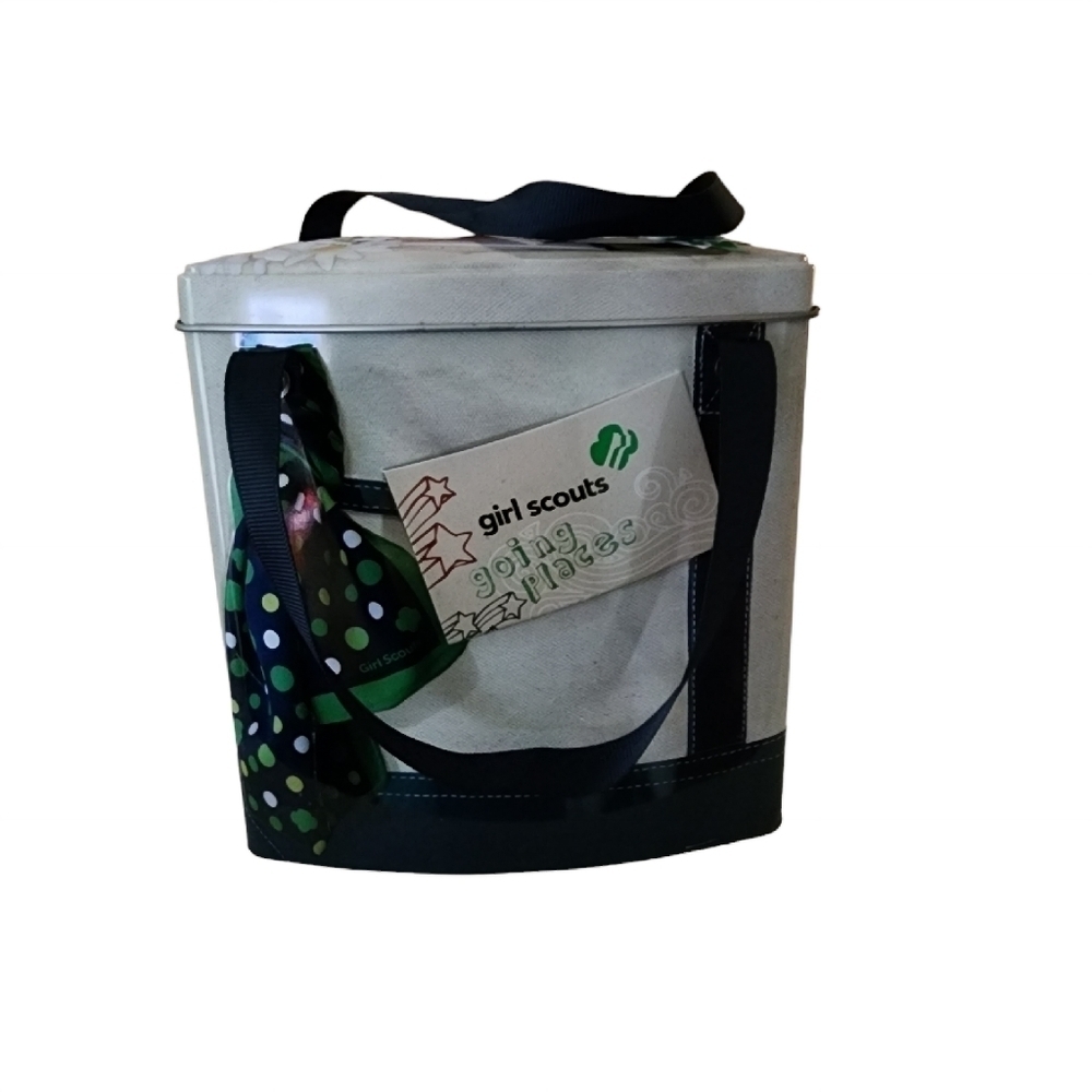 Girl Scouts Cookie Tin GOING PLACES Tote Bag Design with Ribbon Handles